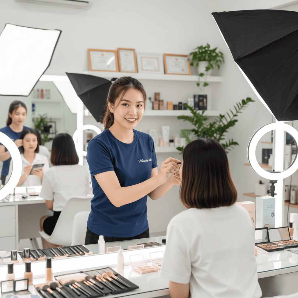 Dùng Kem Chống Nắng Làm Lớp Lót Trang Điểm Được Không? 4 Học viên thực hành kỹ năng trang điểm chuyên nghiệp tại MakeupLab